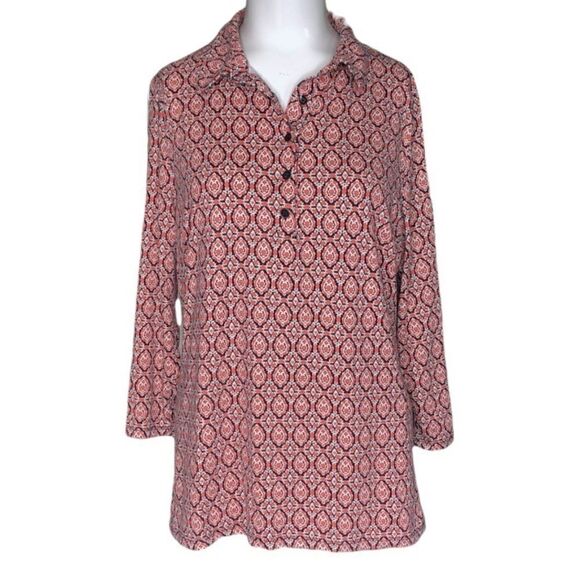 Talbots size medium patterned partial button down top - Picture 1 of 7